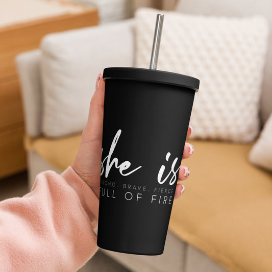 Insulated tumbler with a straw - She Is