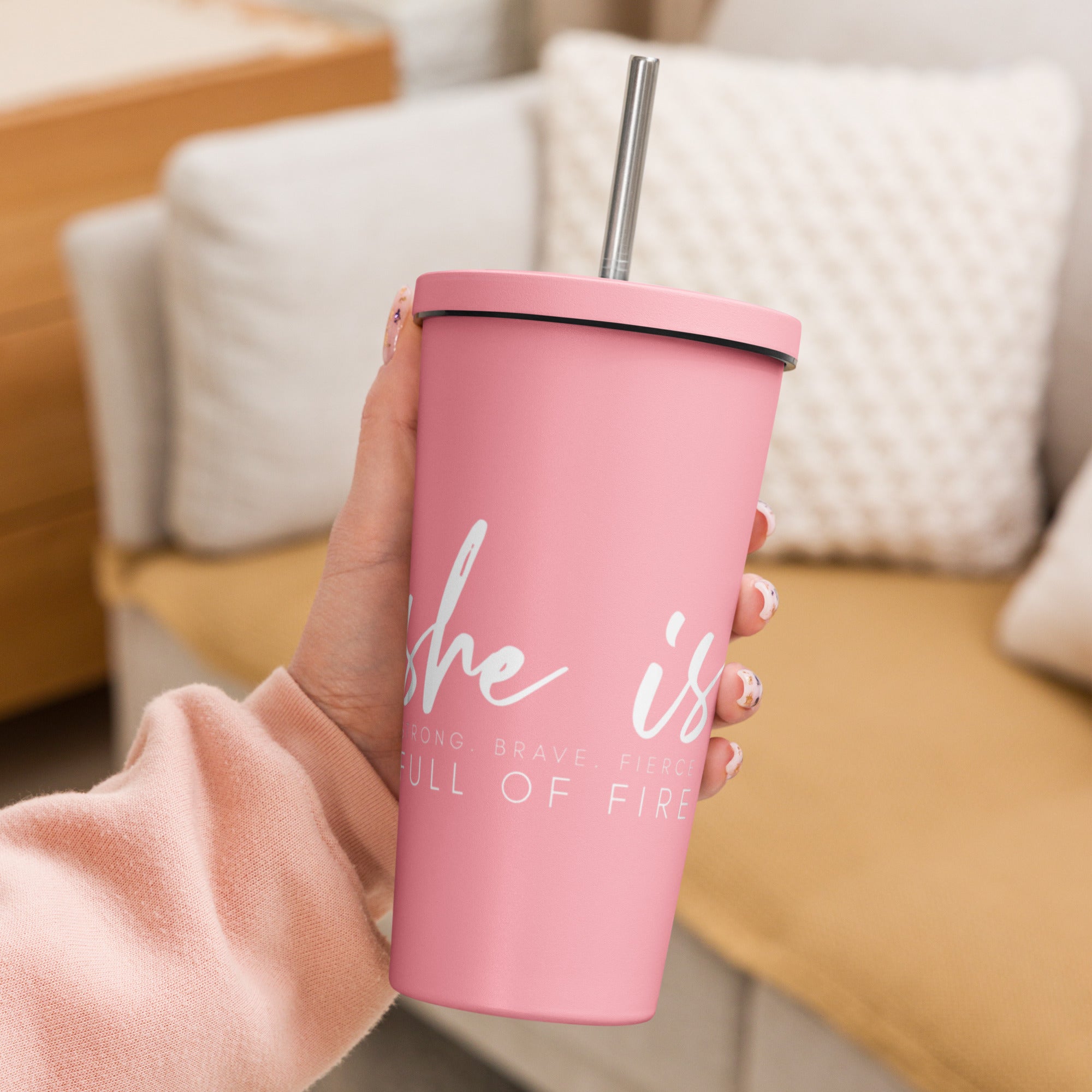 Insulated tumbler with a straw - She Is